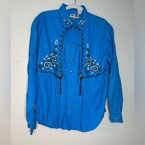 Vintage 80s Blue Canyon blue western blouse‎